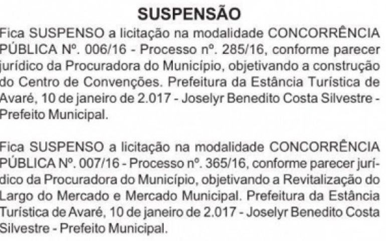 Suspensa a licitação para a construção do Centro de Convenções e revitalização do Mercado Municipal