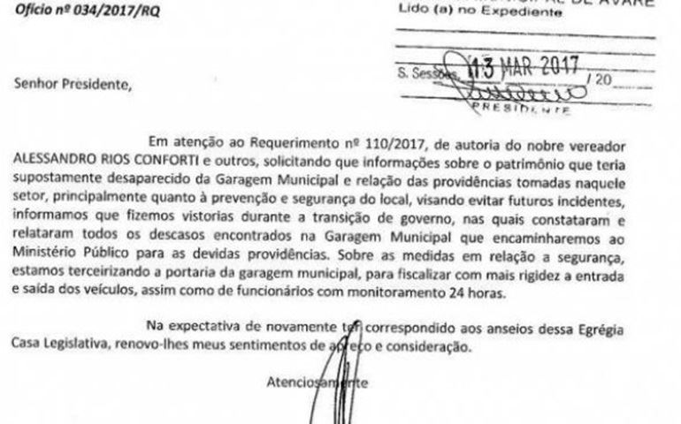 Terceirização da Garagem seria para evitar que patrimônio público desapareça
