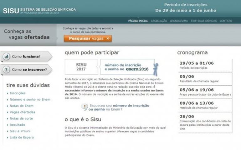 Sisu do meio do ano é aberto para consulta de 51 mil vagas; inscrições começam segunda-feira