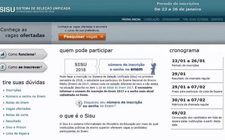 Começou o prazo para inscrição no Sisu 2018