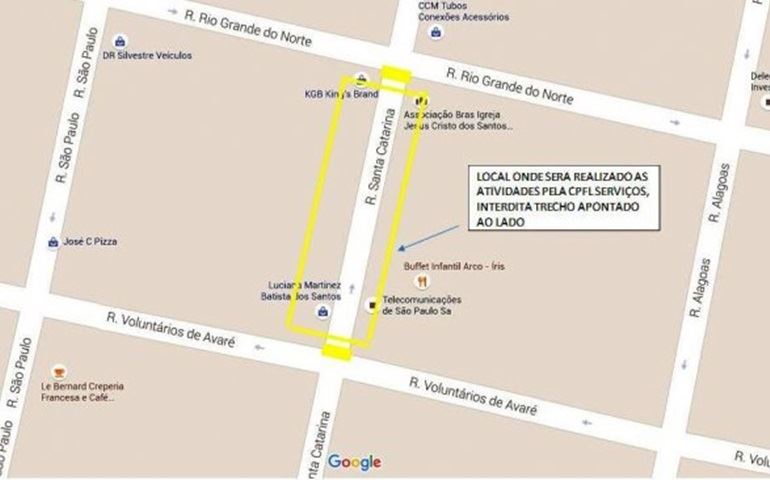 Trecho da Rua Santa Catarina será interditado para reparos na rede elétrica