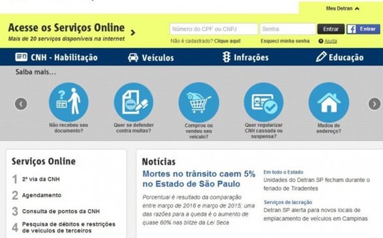 Conta do Detran pode ser vinculada agora ao Facebook