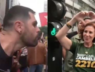 Zambelli é vítima de cusparada no rosto por esquerdopata apoiador do ex-presidiário (veja o vídeo)